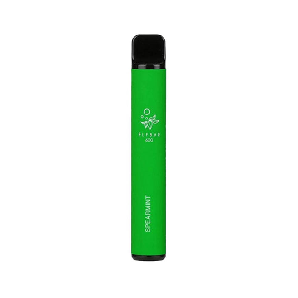 Green Elf Bar disposable vape pen with spearmint flavour, 600 puffs capacity.