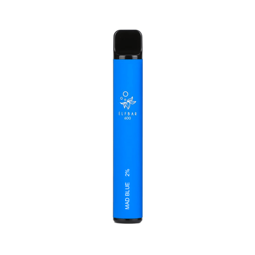 Blue Elf Bar vape pen, 600 puffs, sleek design, Mad Blue flavour.