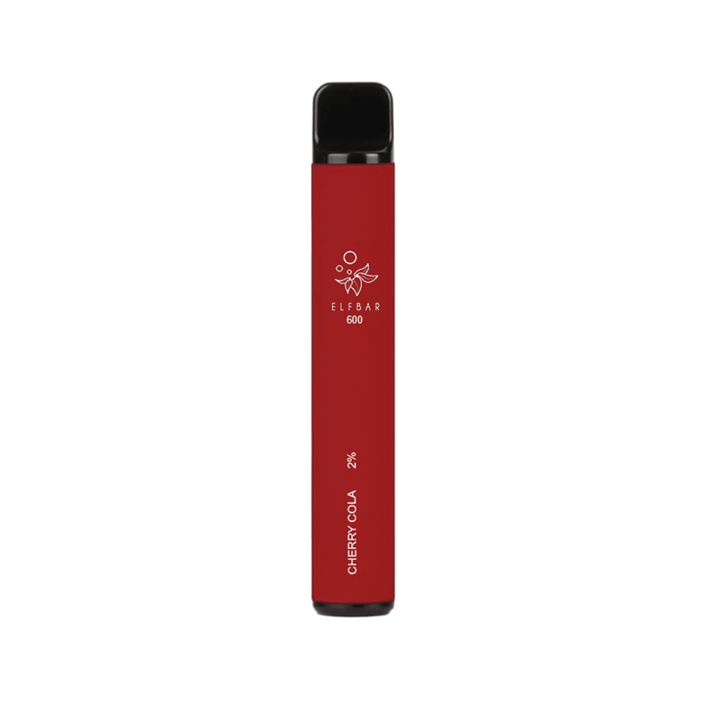 Red Elf Bar disposable vape pen, Cherry Cola flavour, 600 puffs, 2% nicotine.