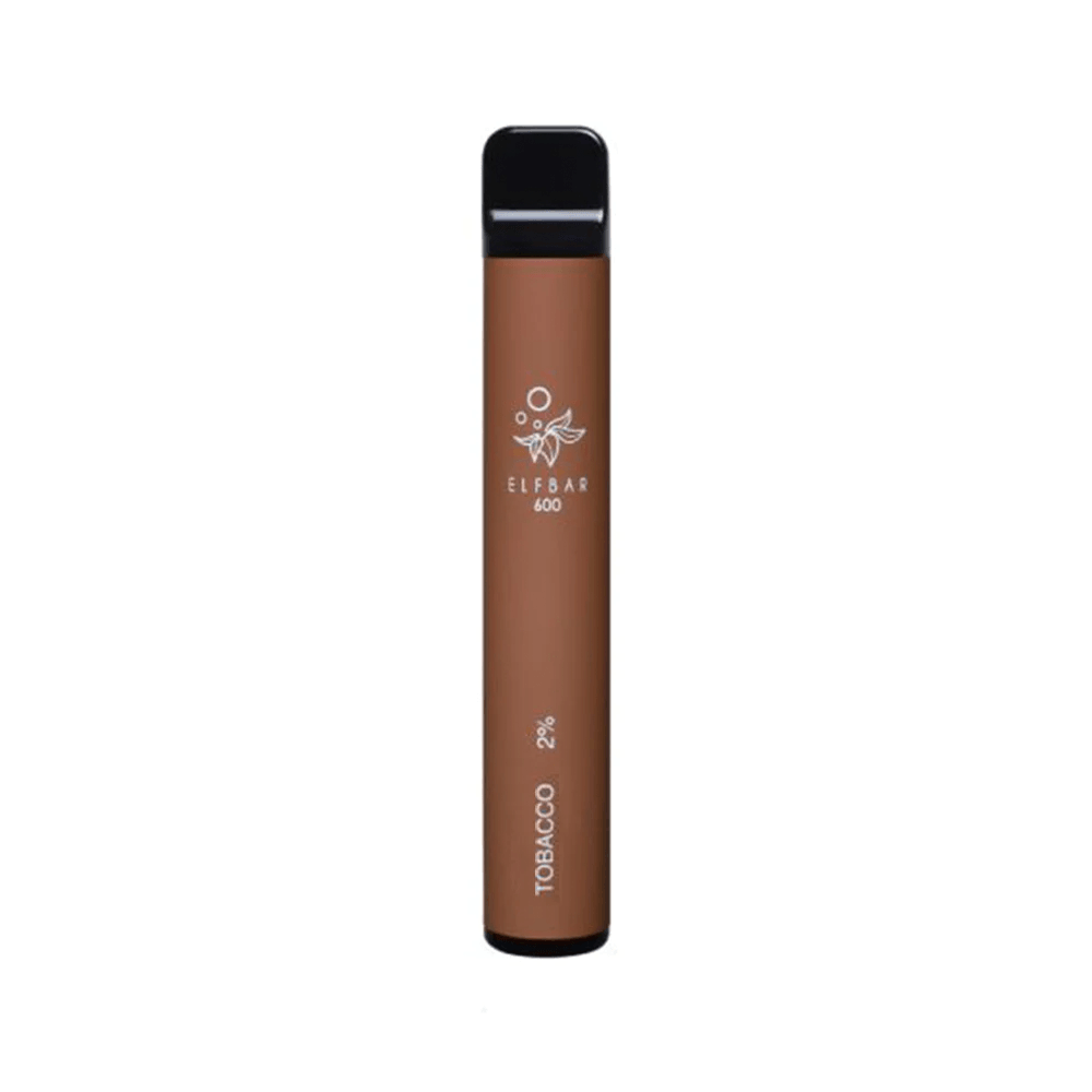 Elf Bar 600 disposable vape pen in brown, tobacco flavour, 2% nicotine.