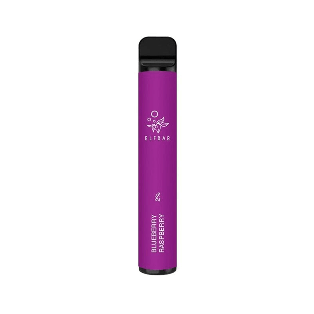 Elf Bar disposable vape pen, blueberry raspberry flavour, purple design, 600 puffs, 2% nicotine.