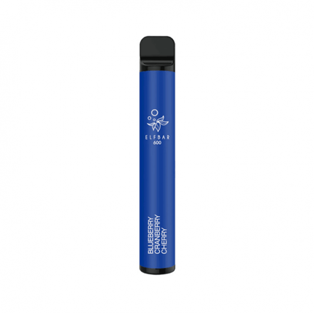 Elf Bar 600 disposable vape in blue, blueberry flavour, shown upright on a white background.