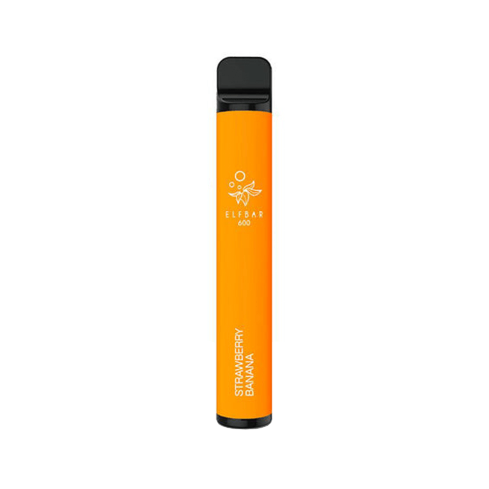 Elf Bar disposable vape pen, orange, strawberry banana flavour.