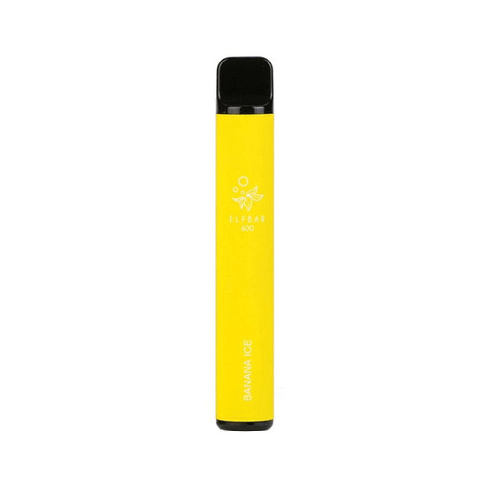 Yellow Elf Bar disposable vape pen, Banana Ice flavour, 600 puffs.