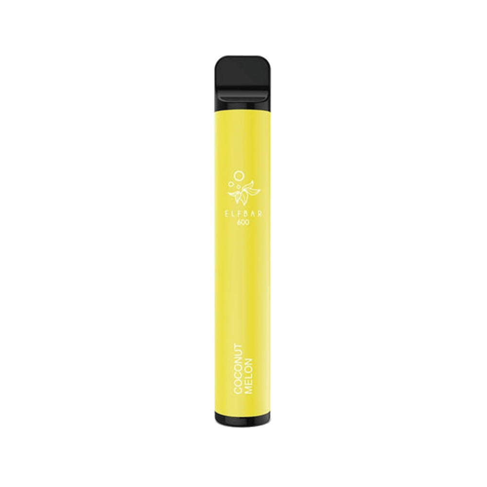 Elf Bar 600 disposable vape pen in Coconut Melon flavour, yellow design.