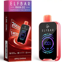 Elf Bar Raya D2 Disposable Pod Device in Apple Shisha flavour, featuring 20,000 puffs with Smooth and Turbo modes.