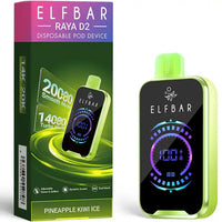 Elf Bar Raya D2 Disposable Pod Device in Pineapple Kiwi Ice flavour, featuring 20,000 puffs with Smooth and Turbo modes.