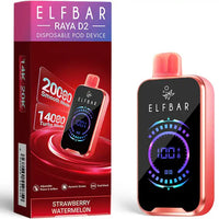 Elf Bar Raya D2 Disposable Pod Device in Strawberry Watermelon flavour, featuring 20,000 puffs with Smooth and Turbo modes.