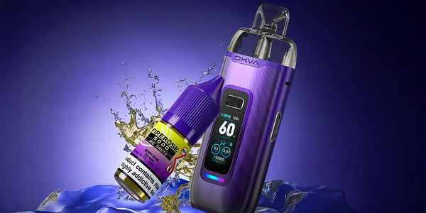 Elux Firerose 5000 nic salt Berry Bang flavour paired with OXVA V-prime refillable pod vape kit.