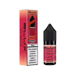 Elux Legend Nic Salts Raspberry Peach e-liquid bottle and packaging on a white background