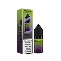 Elux Legend Nic Salt bottle and box, Blackcurrant Menthol flavour.