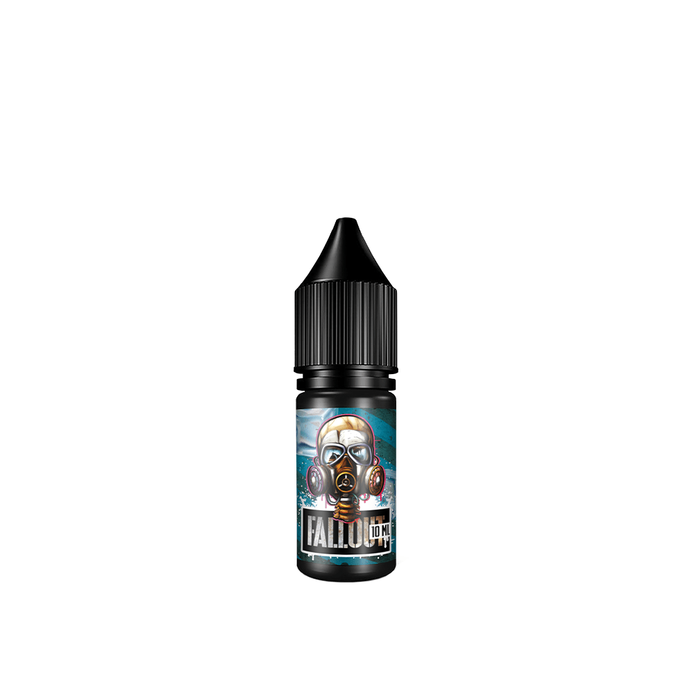 Fallout 10ml flavour additive bottle with a gas mask design on the label.