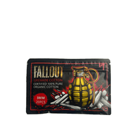 Fallout Grenade Cotton packaging, featuring a grenade design, 100% pure organic cotton.