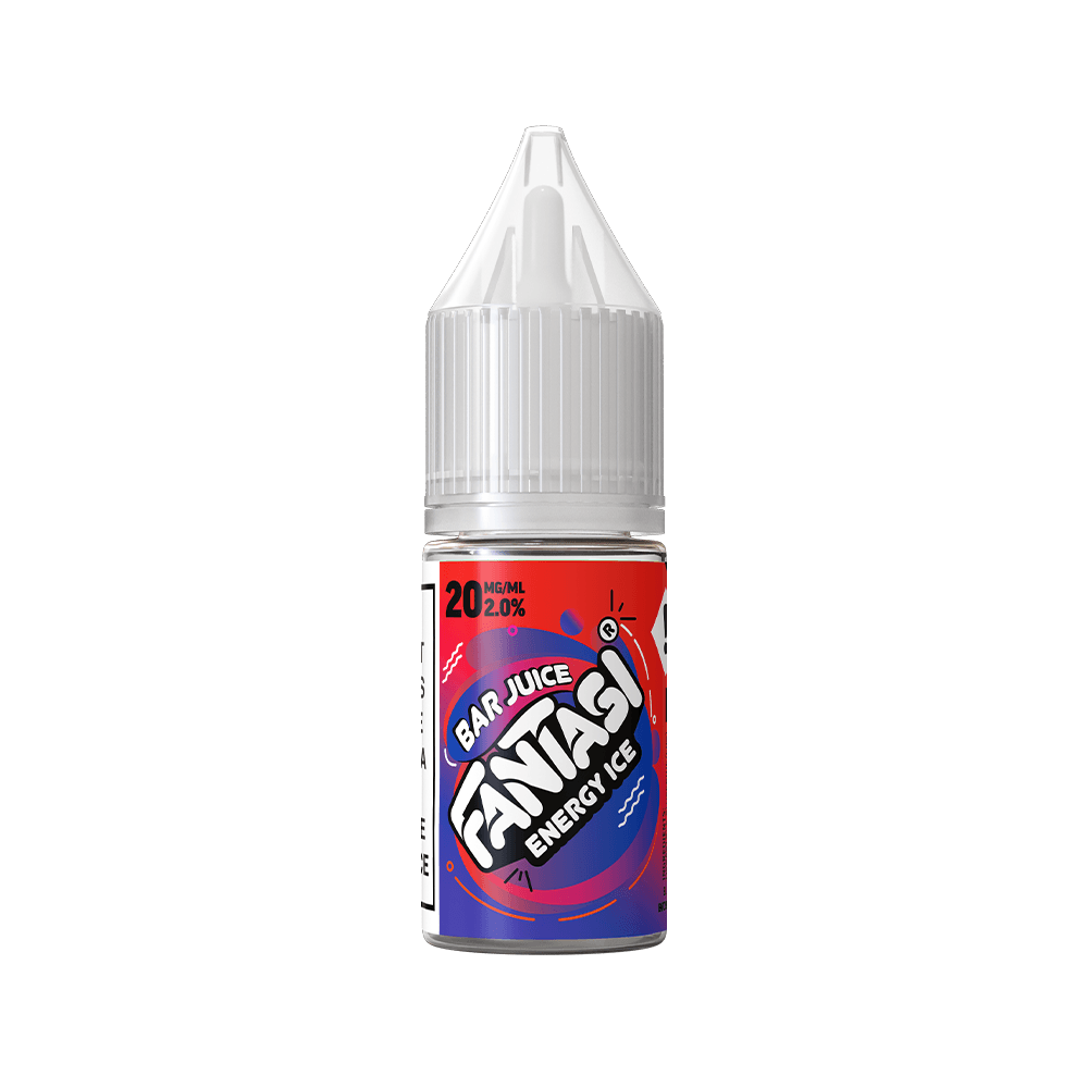 Fantasi Bar Juice Energy Ice 10ml vape salt bottle with a vibrant red and blue label.