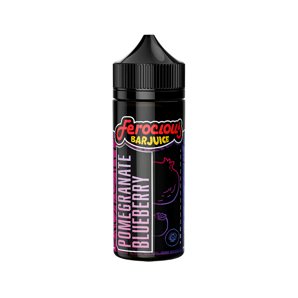 Ferocious Bar Juice 100ml shortfill bottle with pomegranate blueberry flavour design.