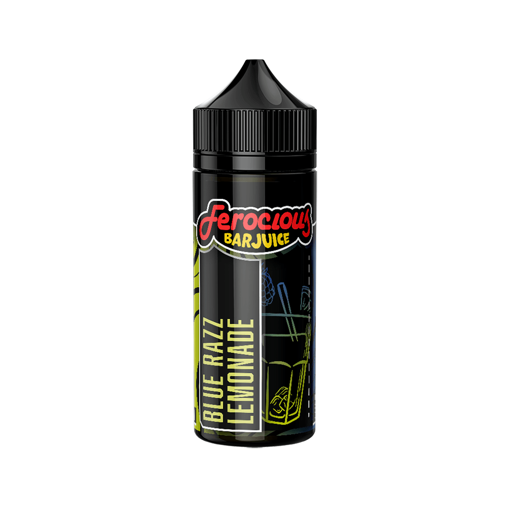 Ferocious Bar Juice Blue Razz Lemonade 100ml shortfill bottle with black and neon design.