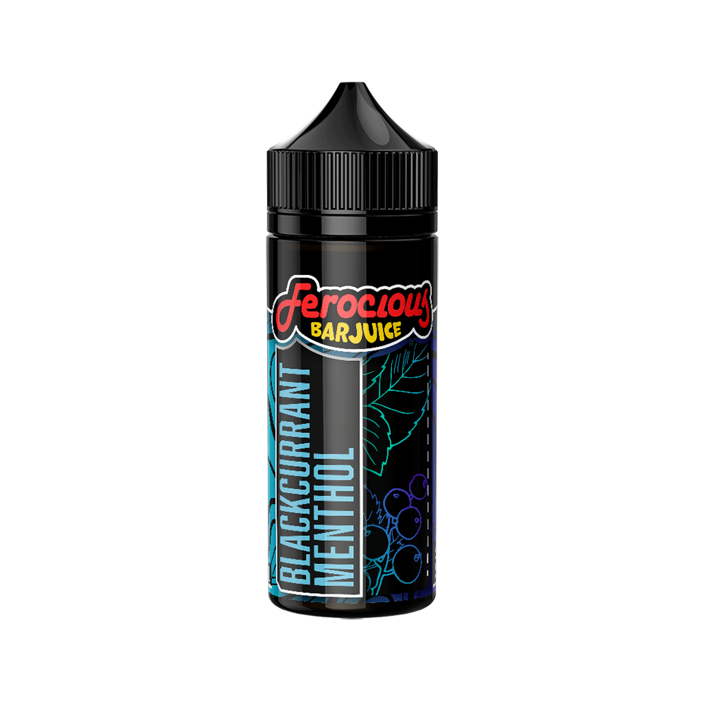 Ferocious Bar Juice Blackcurrant Menthol 100ml shortfill bottle with vibrant label design.