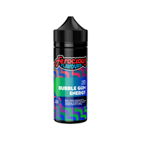 Ferocious Flavours Bubble Gum Energy 100ml shortfill bottle with vibrant blue and green design.