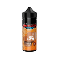 Ferocious Flavours Chai Latte vape juice bottle, 100ml shortfill, with fiery orange design.