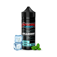 Ferocious Flavours Spearmint e-liquid bottle with ice cubes and mint leaves.