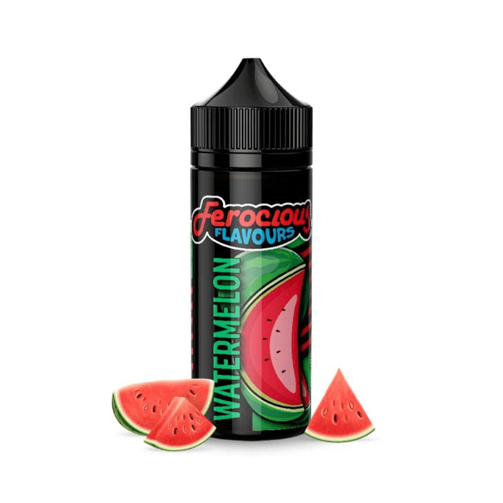 Ferocious Flavours Watermelon e-liquid bottle with watermelon slices.