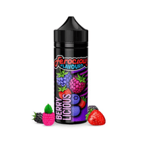 Ferocious Flavours Berry Licious vape juice bottle with berries around it.