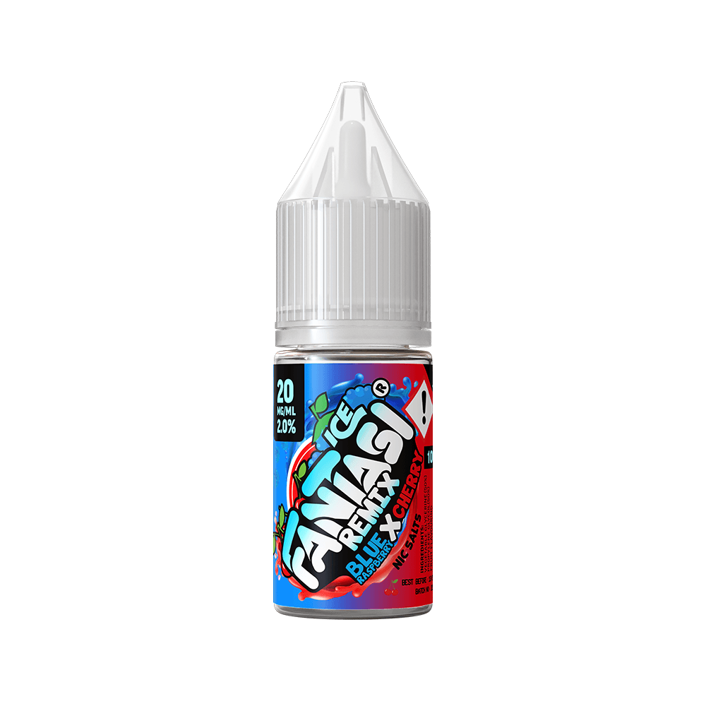 Fantasi Remix Blue Raspberry Cherry 10ml vape juice bottle with a colourful label.