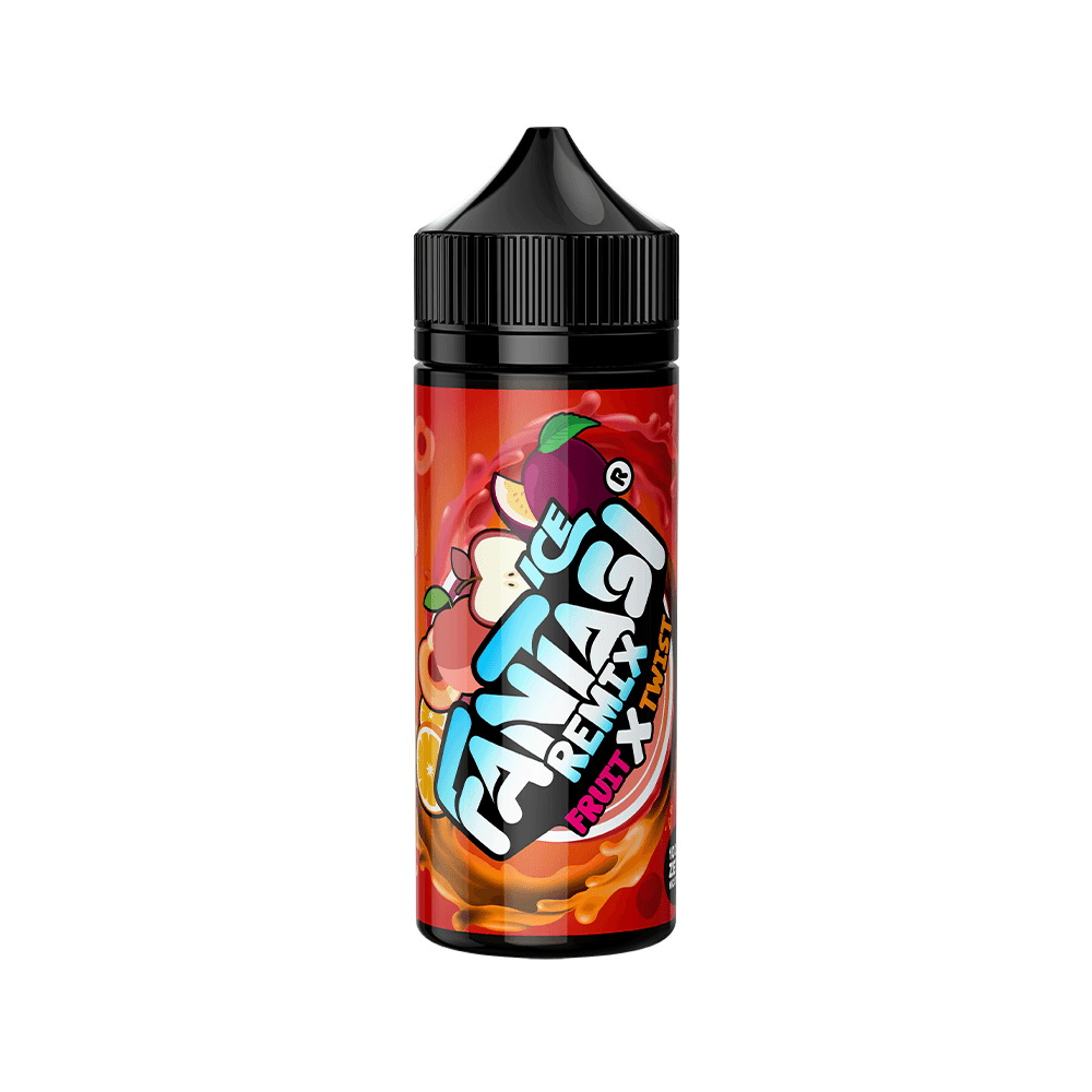 Fantasi Remix Fruit X Ice e-liquid bottle with vibrant fruit graphics on the label.