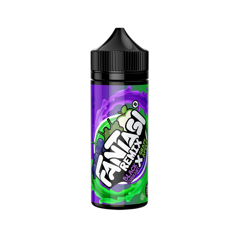 Fantasi Remix Blackcurrant X 100ml shortfill bottle with vibrant purple and green label.