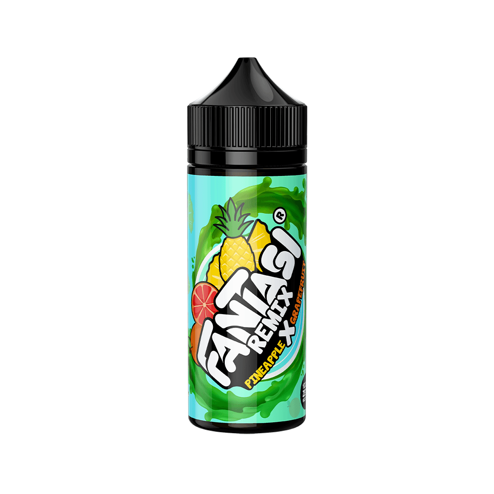 Fantasi Remix Pineapple X Shortfill e-liquid bottle with vibrant fruit graphics.