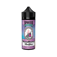 Bottle of Spirited Woodberry Mojito vape juice, 100ml shortfill, with a purple and blue label.