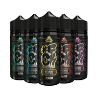 Five bottles of #FCK Disposables 100ml e-liquid by Wick Liquor and Fallout Vape.