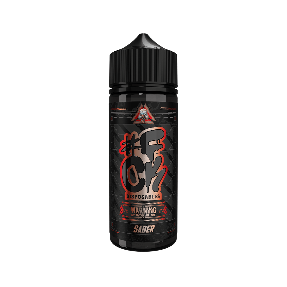 Wick Liquor x Fallout Vape 100ml shortfill bottle with #FCK Disposables label, black and red design.