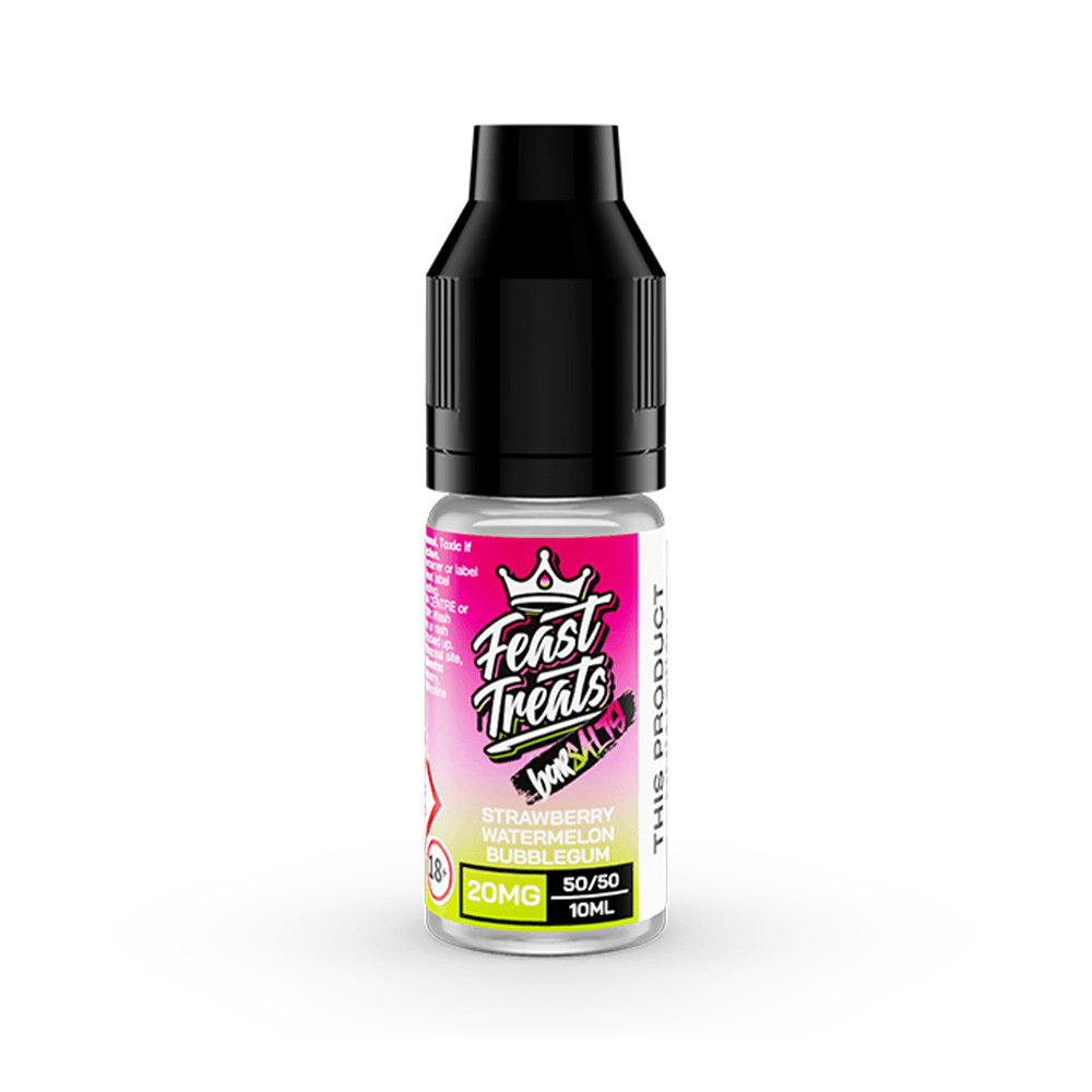 Feast Treats Strawberry Watermelon Bubblegum 10ml vape juice bottle, 20mg nicotine salts.