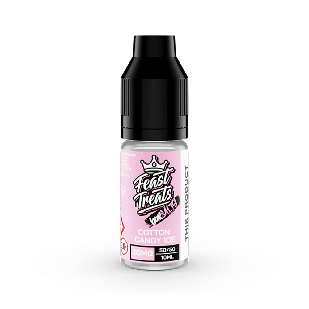 Feast Treats Cotton Candy Ice 10ml vape juice bottle, 20mg nicotine salt, UK.