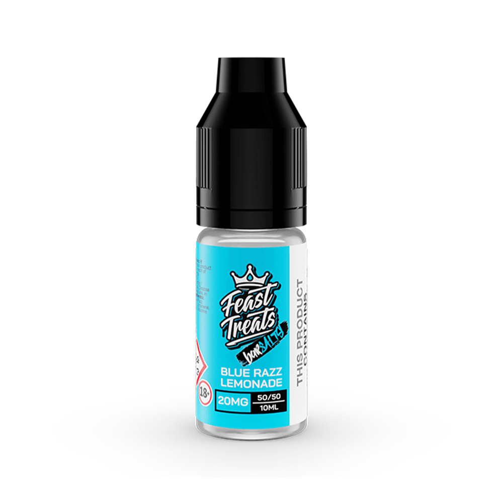 Feast Treats Blue Razz Lemonade 10ml e-liquid bottle with 20mg nicotine strength.