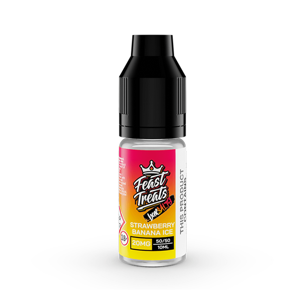 Feast Treats Strawberry Banana Ice 10ml vape juice bottle, 20mg nicotine salt, 50/50 VG/PG.