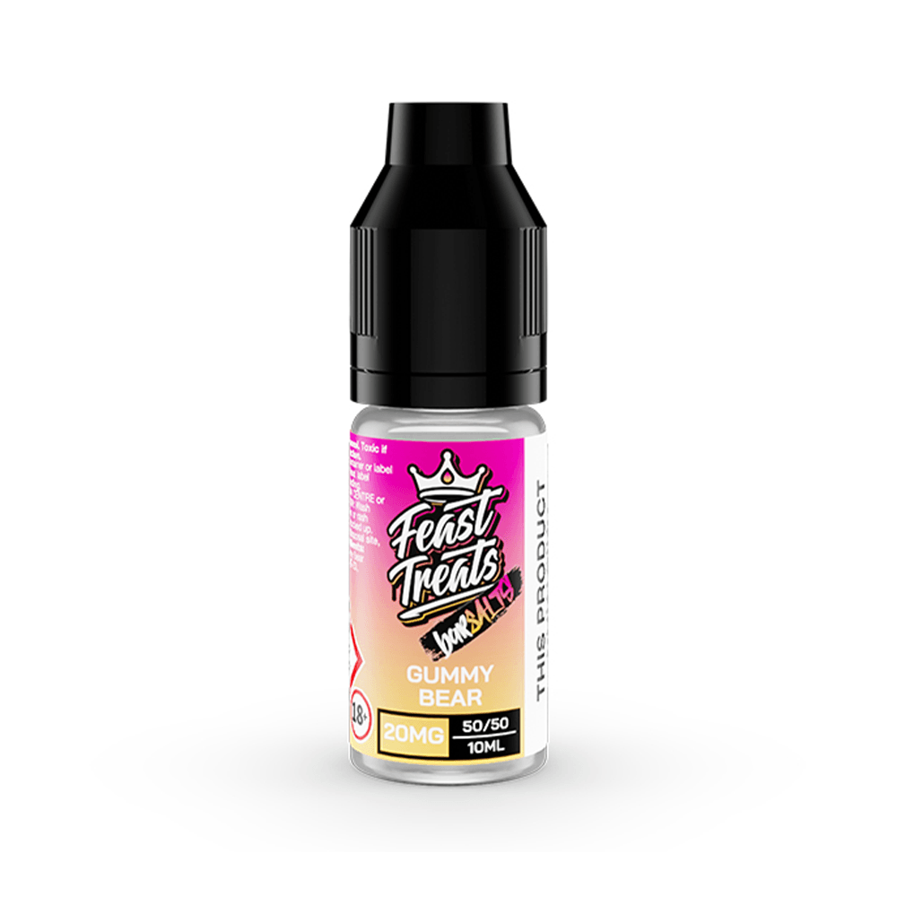 Feast Treats Gummy Bear vape juice, 20mg, 10ml bottle with vibrant label design.