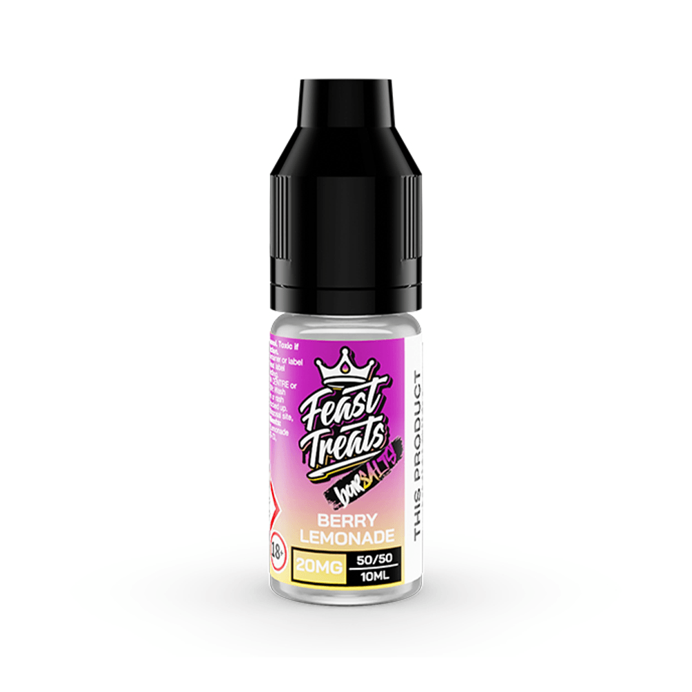 Feast Treats Berry Lemonade vape juice bottle, 10ml, 20mg nicotine strength.