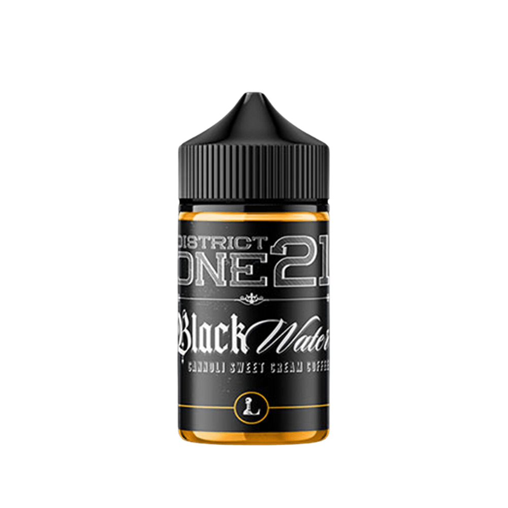 A bottle of District One21 Black Water vape juice, 100ml shortfill, from Five Pawns.