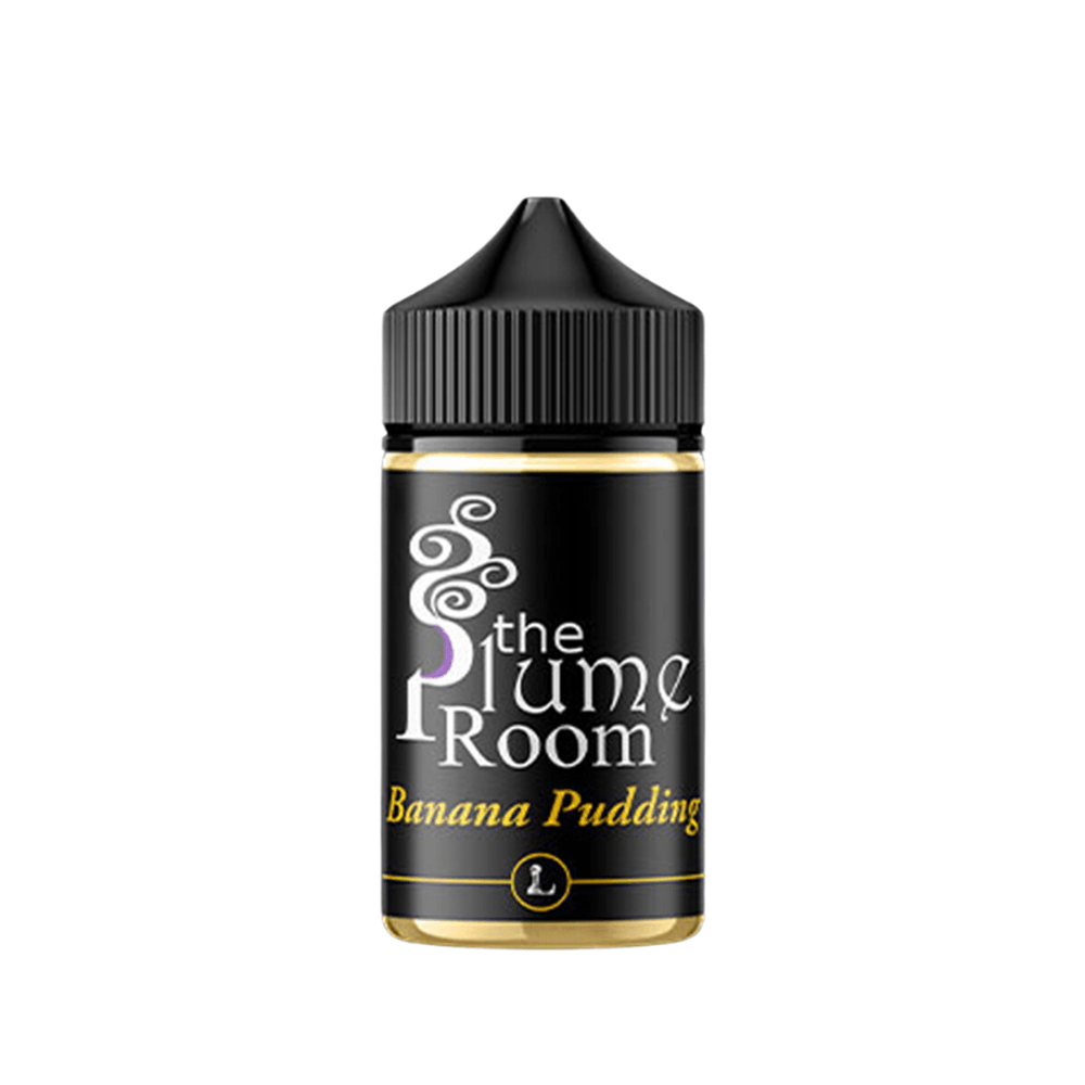 The Plume Room Banana Pudding 100ml shortfill bottle with black cap and label.