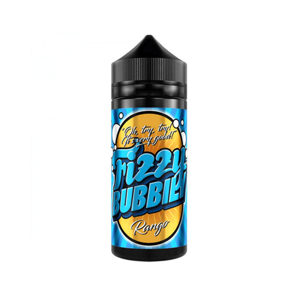 Fizzy Bubbily Rongo vape juice bottle with blue and orange label design.