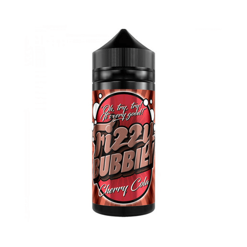 Fizzy Bubbily Cherry Cola vape juice bottle with red label and bubble design.