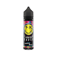 Vape juice bottle with a colourful design and "Flavour Raver Purple Haze" label.