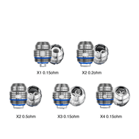 Five Freemax 904L X Mesh Coils in various resistances on a white background.