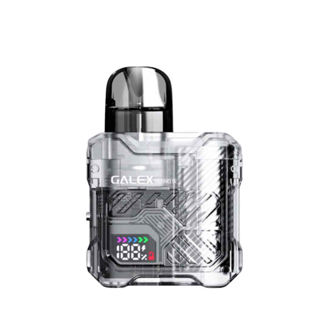 Freemax Galex Nano S Pod Kit, transparent design with digital display on the front.