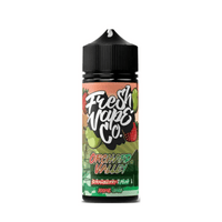 Fresh Vape Co. Orchard Valley e-liquid bottle with strawberry, pear, and kiwi graphics.