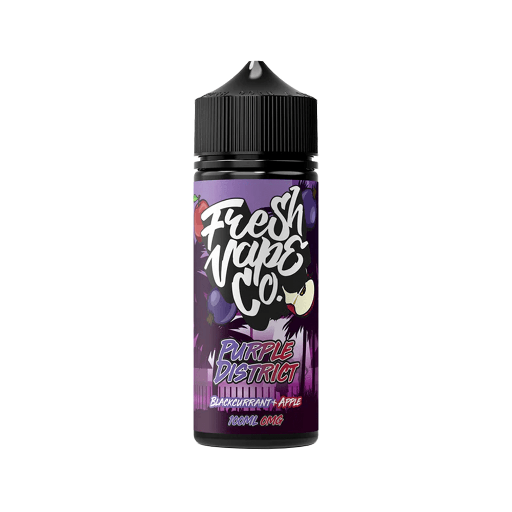 Fresh Vape Co. Purple District e-liquid bottle, blackcurrant and apple flavour, 100ml.