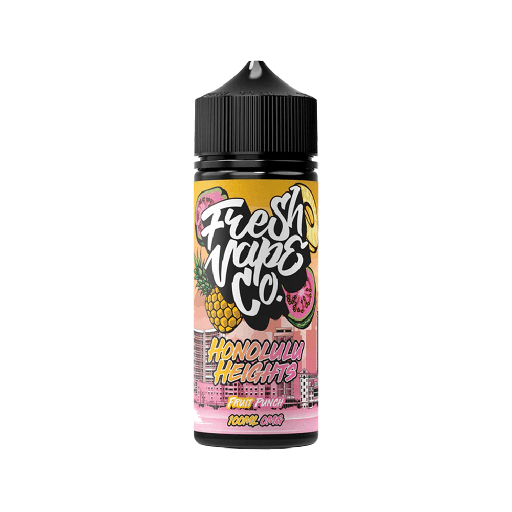 Fresh Vape Co Honolulu Heights e-liquid bottle, fruit punch flavour, 100ml shortfill.