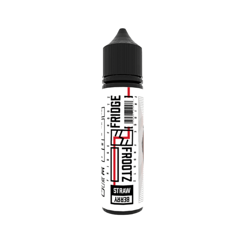 Fridge Frootz Straw-Berry 50ml vape juice bottle with white label and black cap.